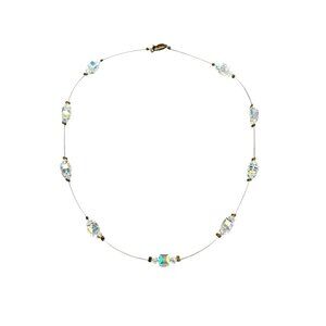 Aurora Borealis Crystal Necklace Spaced Station Delicate Silver 925 Clasp